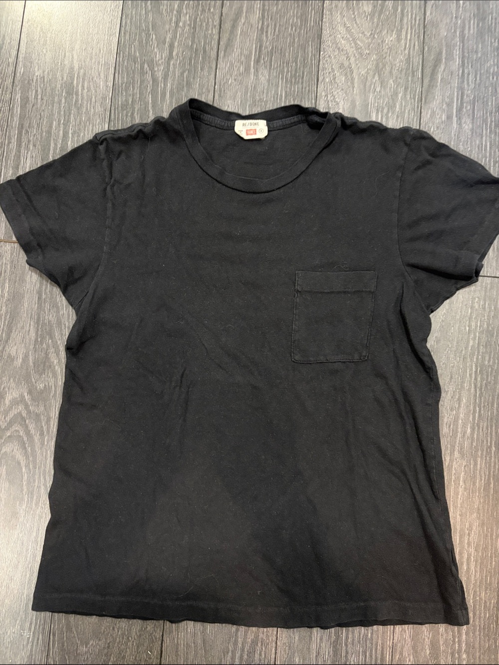 Re/Done Black Short Sleeve Pocket Tee Small